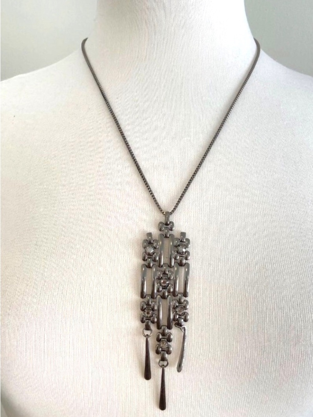 Kiem Vintage late 1990s–early 2000s Gunmetal Geometric Modernist Necklace edgy r
